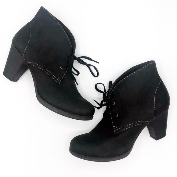 Clarks Shoes - Clarks Black Nubuck Heeled Ankle Boot SZ 10